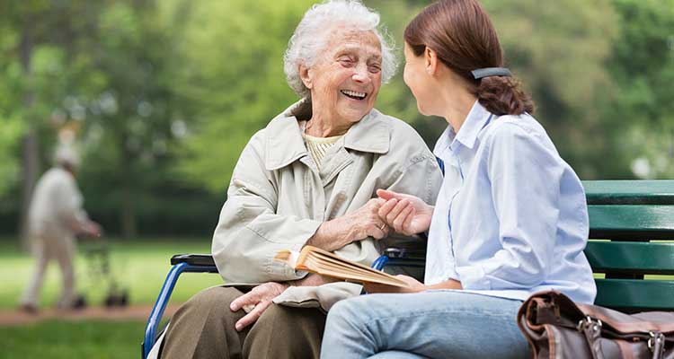 older and young women talking
