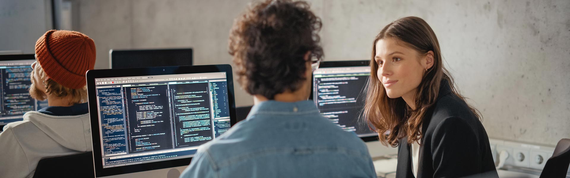 Students working on code