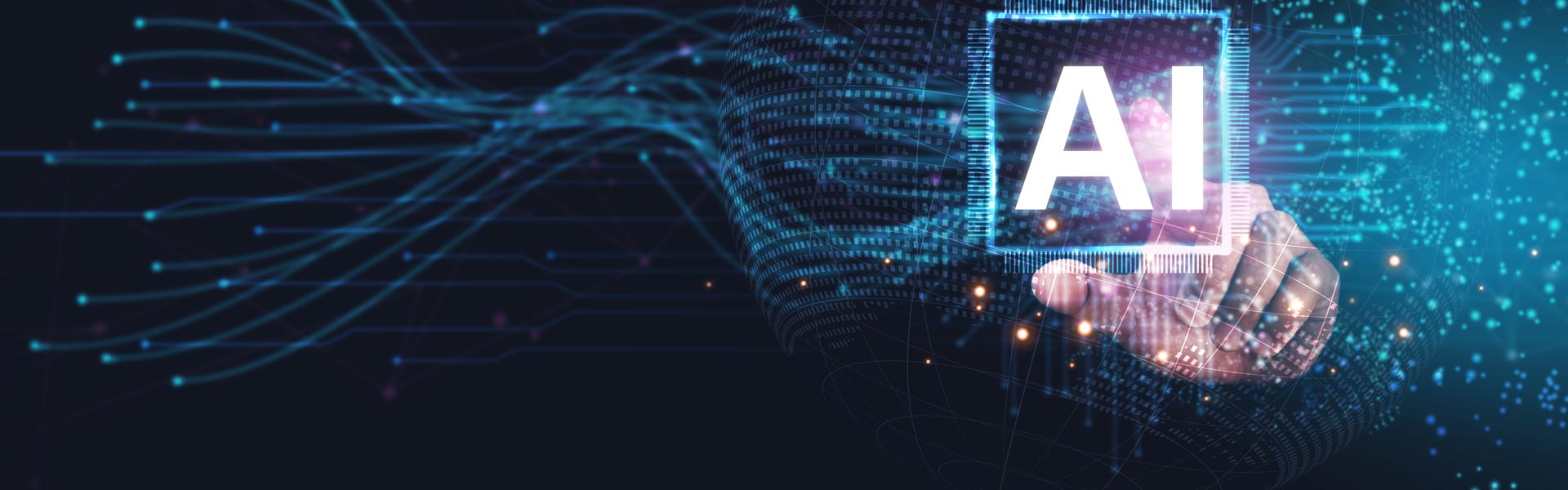 Hand touching computer chip