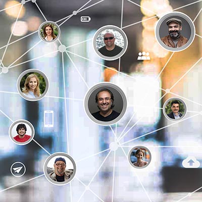 people in connected bubbles