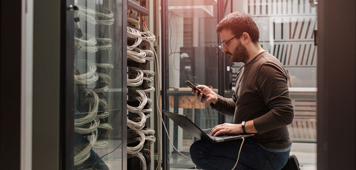Man working on a server