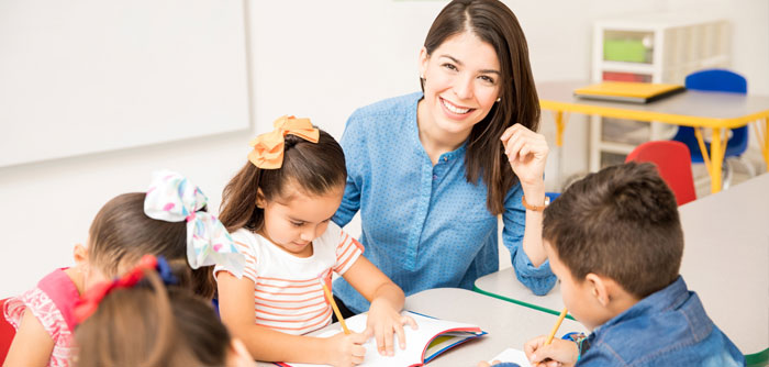 Techer with children